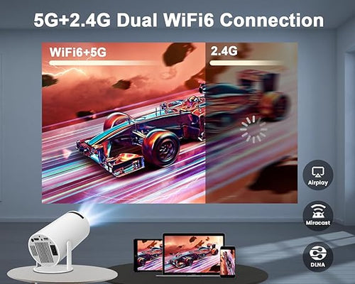 Mini Projector 4K 1080P Support, Portable Projector WiFi6 BT 5.0 Android 11, Smart Projector Auto Horizontal Correction,180°Rotatable Outdoor Movie Projector Compatible with Phone
